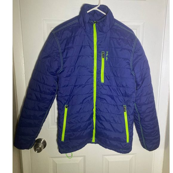 Huk Fishing Jacket Mens Quilted Zip Up Pockets Lightweight Blue Green size Small - Picture 1 of 8
